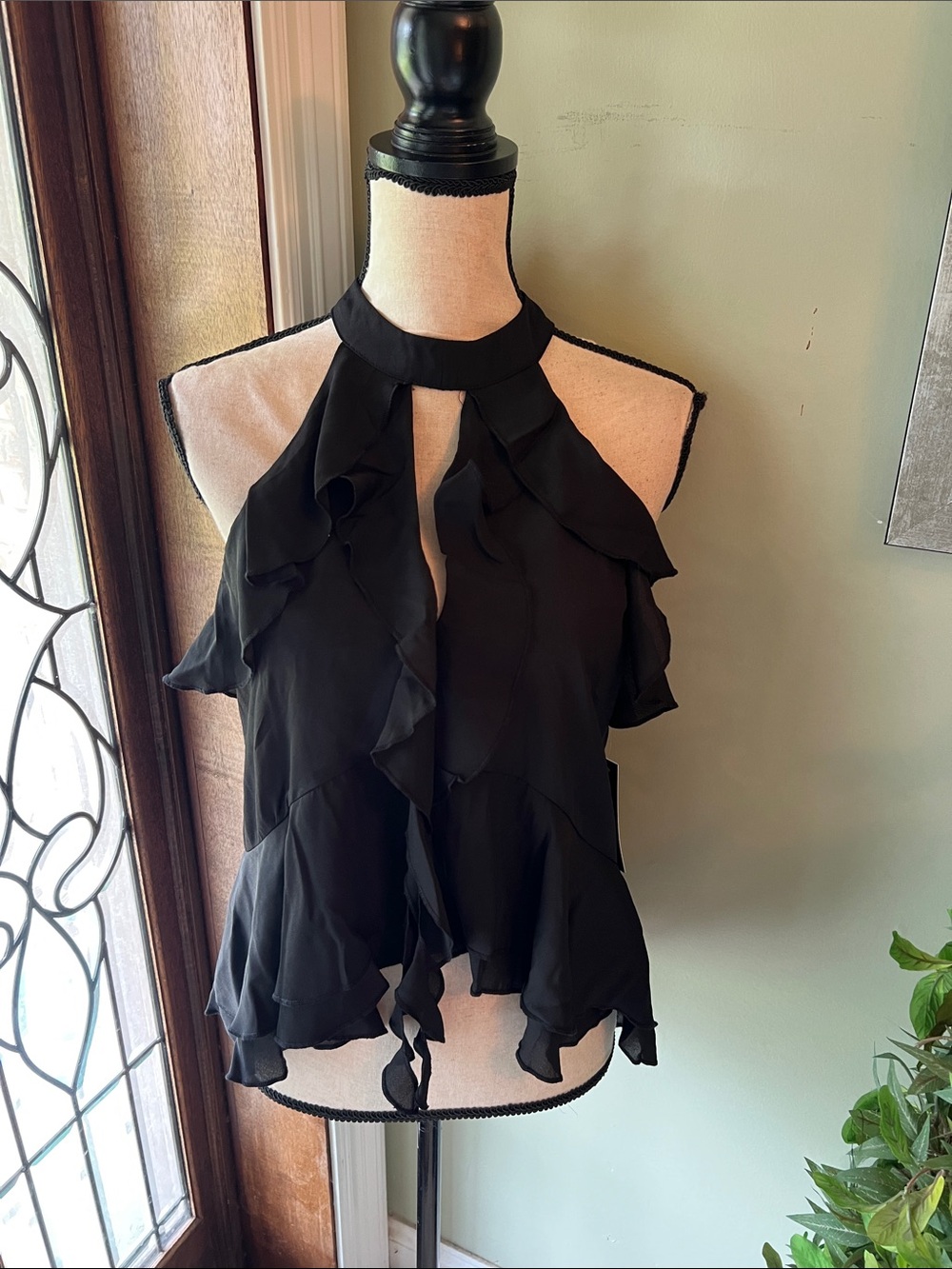 Moa Moa Black Ruffle Halter Camisole